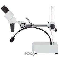 AmScope 10X-20X Binocular Stereo Microscope Boom Arm w LED Gooseneck+5MP Camera