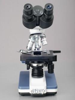 AmScope 2000X LED Binocular Compound Microscope 3D-Stage Book 100 Prepared Slide