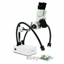 AmScope 20X-40X Compact Fixed-Lens Stereo Boom Microscope + Dual Gooseneck LEDs