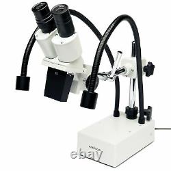 AmScope 20X-40X Compact Fixed-Lens Stereo Boom Microscope + Dual Gooseneck LEDs