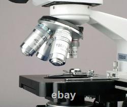 AmScope 2500X LED Binocular Compound Microscope 3D-Stage+Book+100 Prepared Slide