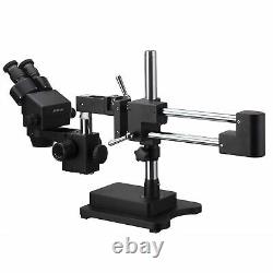 AmScope 3.5X-45X Binocular Stereo Zoom Microscope + Black Double Arm Boom Stand