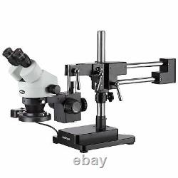 AmScope 3.5X-90X Binocular Stereo Boom Stand Inspection Microscope + Ring Light
