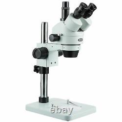 AmScope 3.5X-90X Zoom Trinocular Stereo Microscope with Table Pillar Stand