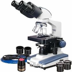 AmScope 40-2000X Binocular Compound Microscope 3D Stage+1.3MP Digital Camera LED