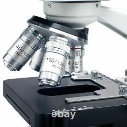 AmScope 40X-2500X LED Binocular Compound Microscope 14MP Camera + 50pc Slides