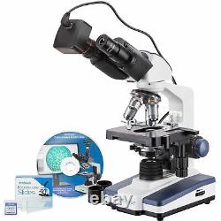 AmScope 40X-2500X LED Binocular Compound Microscope +5MP Camera +50 Blank Slides