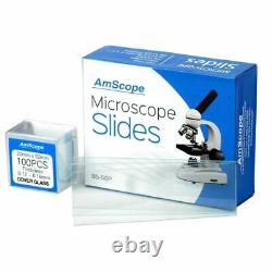 AmScope 40X-2500X LED Binocular Compound Microscope +5MP Camera +50 Blank Slides