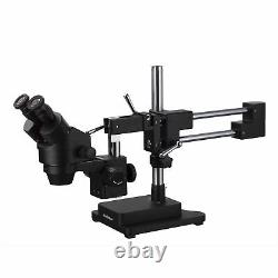 AmScope 7X-45X Binocular Stereo Zoom Microscope + Double Arm Boom Stand