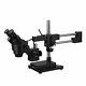 Amscope Binocular Stereo Zoom Microscope With Black Double Arm Boom Stand