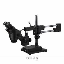 AmScope Binocular Stereo Zoom Microscope with Black Double Arm Boom Stand