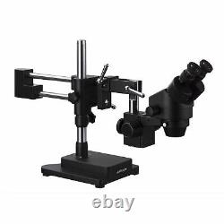 AmScope Binocular Stereo Zoom Microscope with Black Double Arm Boom Stand