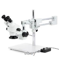 Amscope 3.5X-45X Binocular Stereo Zoom 144 LED Microscope+Double Arm Boom Stand