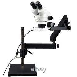 Amscope 3.5X-90X Articulating Stand Zoom Binocular LED Microscope w Base Plate