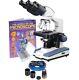 Amscope 40-2000 Binocular Led Compound Microscope+. 3mp Camera+book+sample Slides
