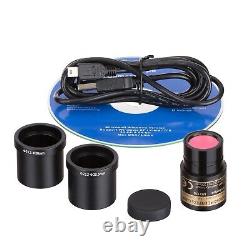 Amscope 40-2000 Binocular LED Compound Microscope+. 3MP Camera+Book+Sample Slides