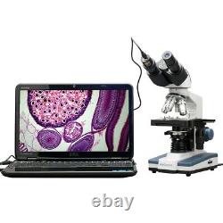 Amscope 40-2000 Binocular LED Compound Microscope+. 3MP Camera+Book+Sample Slides