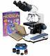 Amscope 40-2000x Binocular Led Compound Microscope+5mp Camera+book+sample Slides