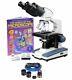 Amscope 40-2000x Binocular Led Compound Microscope Kit +3mp Camera +slides +book