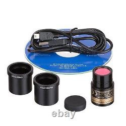 Amscope 40-2000X Binocular LED Compound Microscope Kit +5MP Camera +Slides +Book