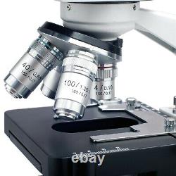 Amscope 40X-2500X Binocular LED Compound Microscope + 5MP Camera + Slides + Book