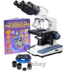 Amscope 40X-2500X Binocular LED Compound Microscope Kit +1.3MP Camera + Book