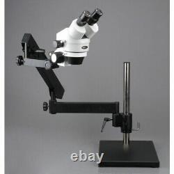 Amscope 7X-45X Articulating Stand Zoom Microscope +Base Plate+144-LED Ring Light