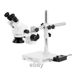 Amscope 7X-45X Binocular Stereo Zoom Microscope 144 LED w Single Arm Boom Stand