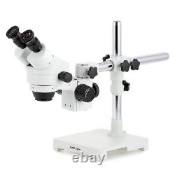 Amscope 7X-45X Binocular Stereo Zoom Microscope 144 LED w Single Arm Boom Stand