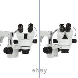 Amscope 7X-45X Binocular Stereo Zoom Microscope + Boom Stand +144 LED Ring Light