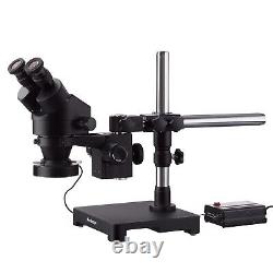 Amscope 7X-45X Stereo Zoom Microscope w 80 LED Light-Single Arm Boom Stand Black