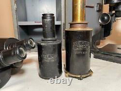 Antique Carl Zeiss Spencer Buffalo binocular lab microscope brass attachments