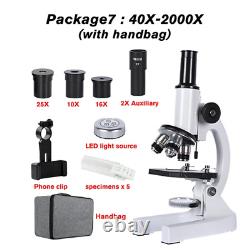 HD Biological Microscope Monocular with LED Light & Phone Holder