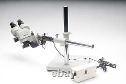 Meiji EMZ-10 Binocular Zoom Stereo Microscope With S-4100 Boomstand & EyePieces