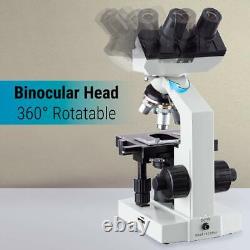 OMAX 40-2000X Binocular LED Compound Microscope+Prepared Slides+Paper+Covers