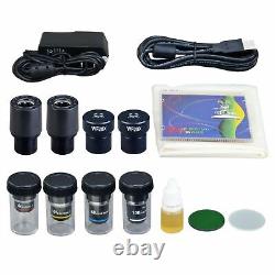 OMAX 40X-2000X 1.3MP Digital Compound LED Binocular Microscope + Slides + Covers